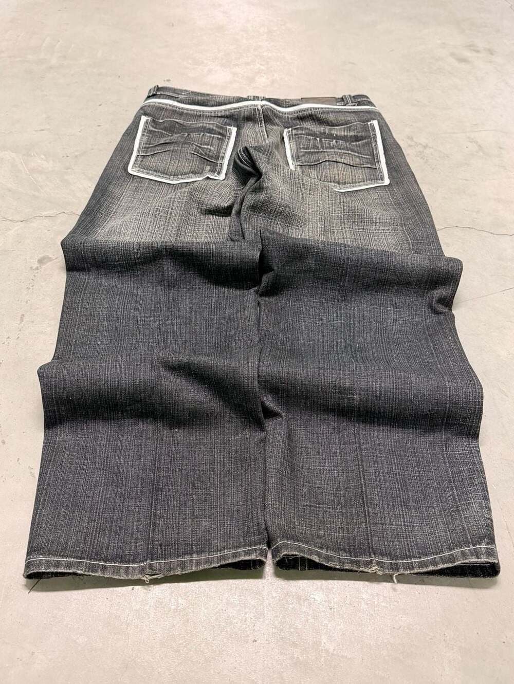 Basic Code Vintage Y2K Baggy Wide Leg Jeans Dark Wash With Contrast Stitching